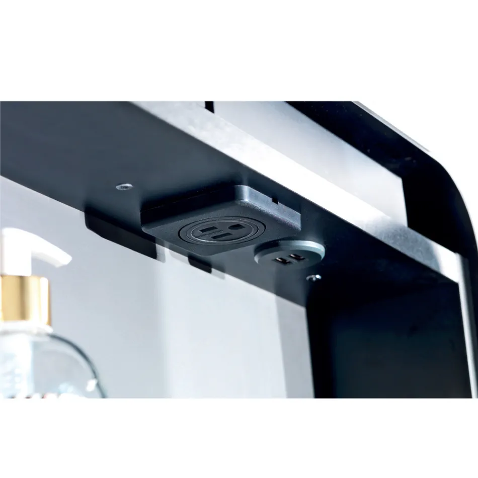 Conteneur miroir en métal avec porte double miroir et lumières fabriqué en Italie - Jane Viadurini