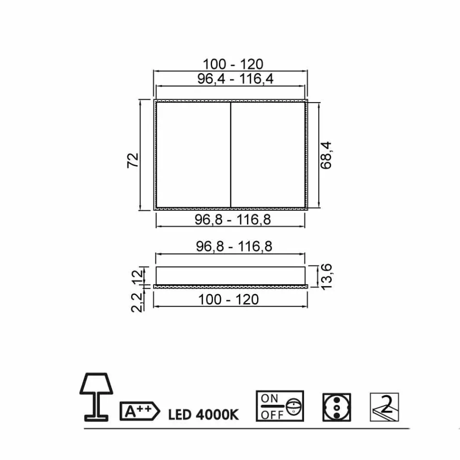 Miroir LED encastré au design moderne avec 2 portes, Adele Viadurini