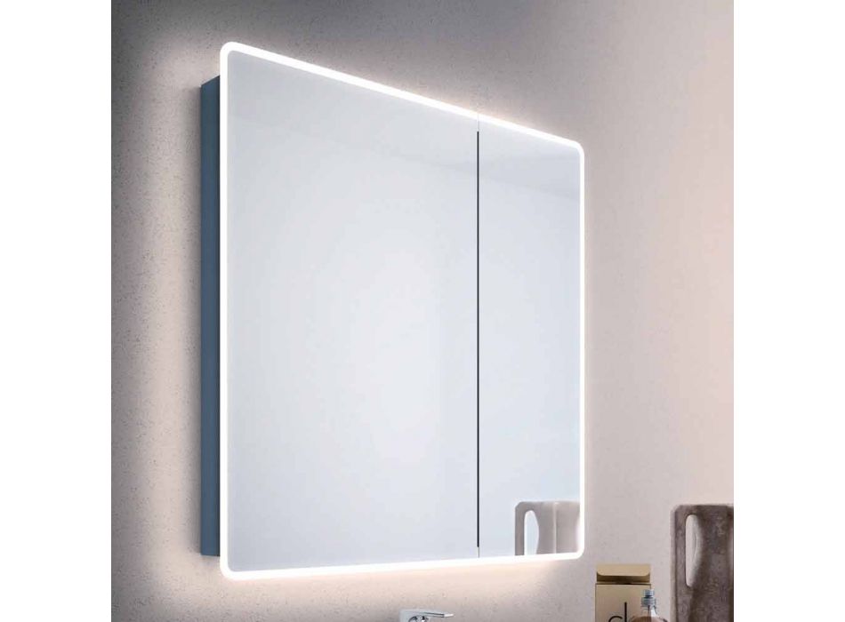 Miroir moderne à 2 portes avec lumières LED, Valter Viadurini