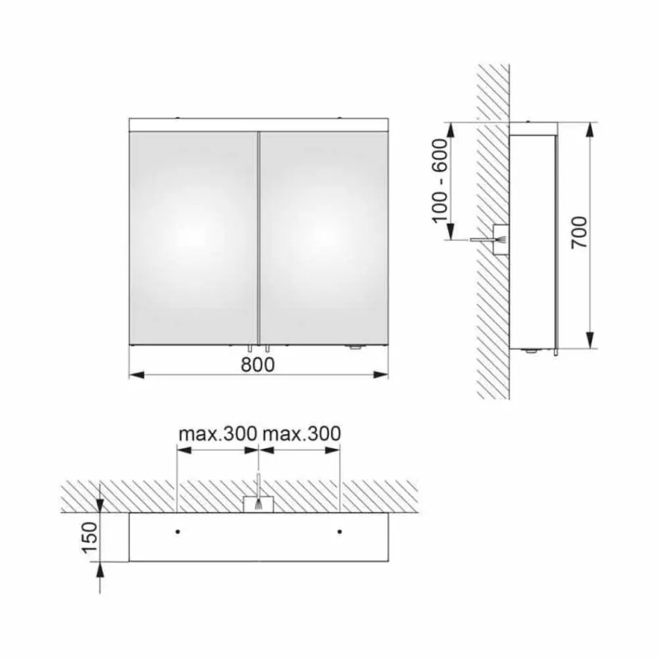 Miroir conteneur moderne avec 2 portes en aluminium peint argenté - Alfio Viadurini