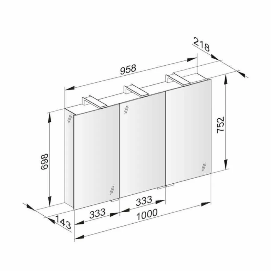 Miroir de conteneur moderne avec 3 portes en cristal et 3 lumières LED - Maxi Viadurini