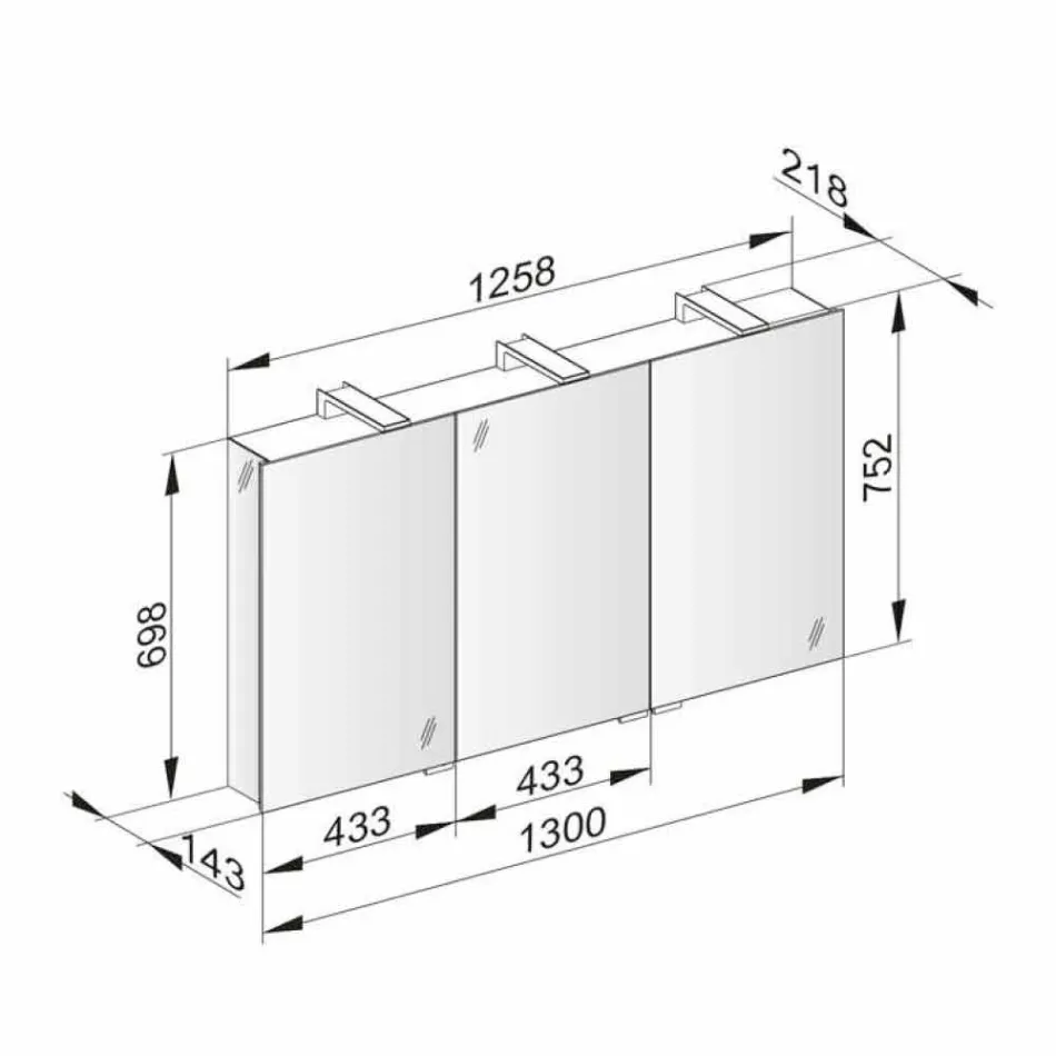 Miroir de conteneur moderne avec 3 portes en cristal et 3 lumières LED - Maxi Viadurini
