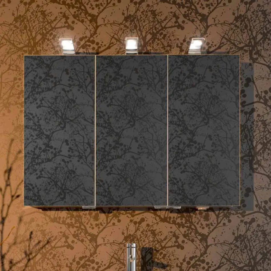 Miroir de conteneur moderne avec 3 portes en cristal et 3 lumières LED - Maxi Viadurini