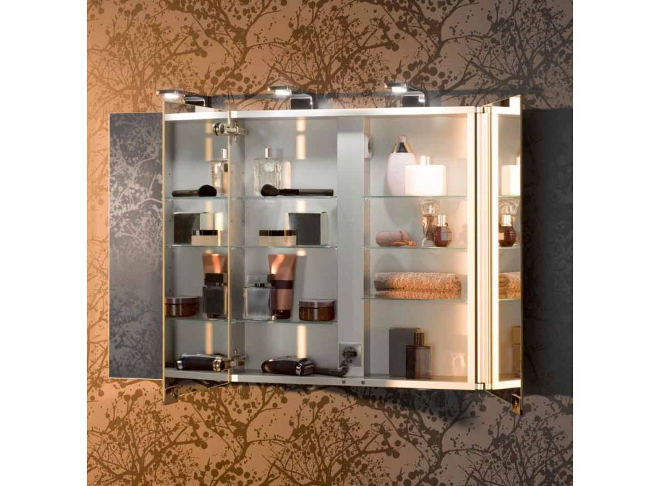 Miroir de conteneur moderne avec 3 portes en cristal et 3 lumières LED - Maxi Viadurini