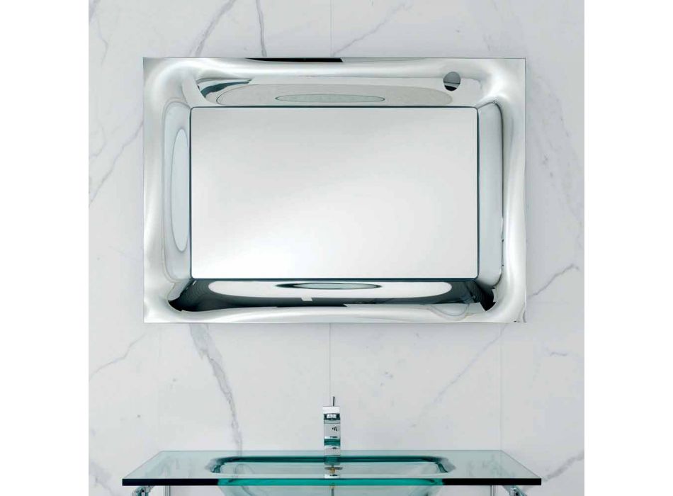 Miroir de salle de bain cadre argent verre fondu design moderne Arin Viadurini