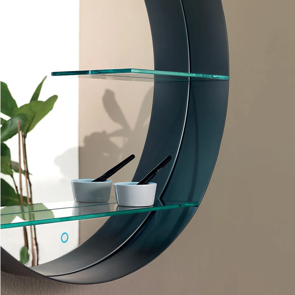 Miroir de salle de bain en métal avec 2 étagères en verre fabriqué en Italie - Einstein Viadurini