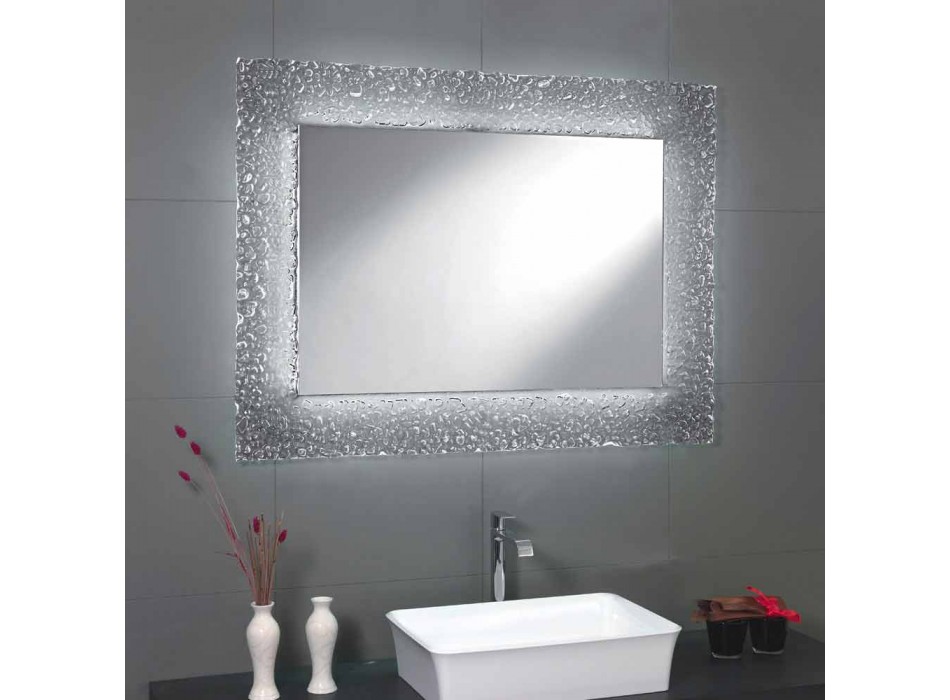 Miroir moderne de salle de bains avec la décoration de cadre en verre et les lumières de Tara de LED Viadurini