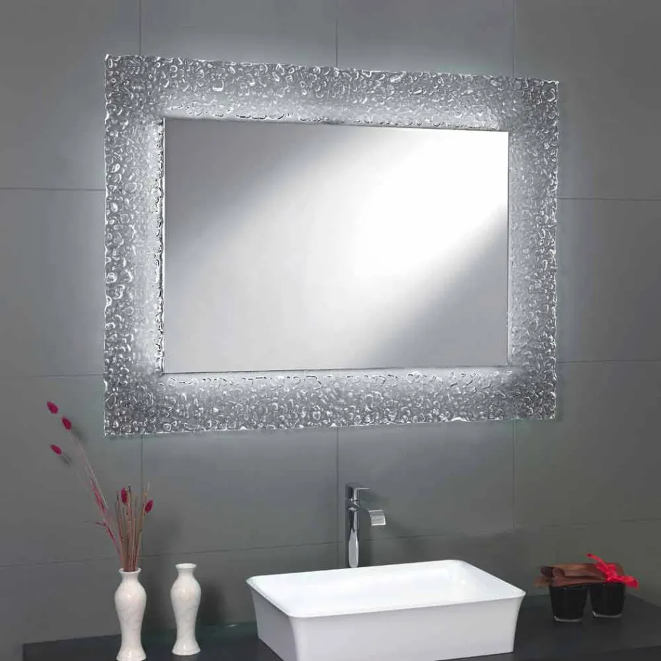 Miroir moderne de salle de bains avec la décoration de cadre en verre et les lumières de Tara de LED Viadurini