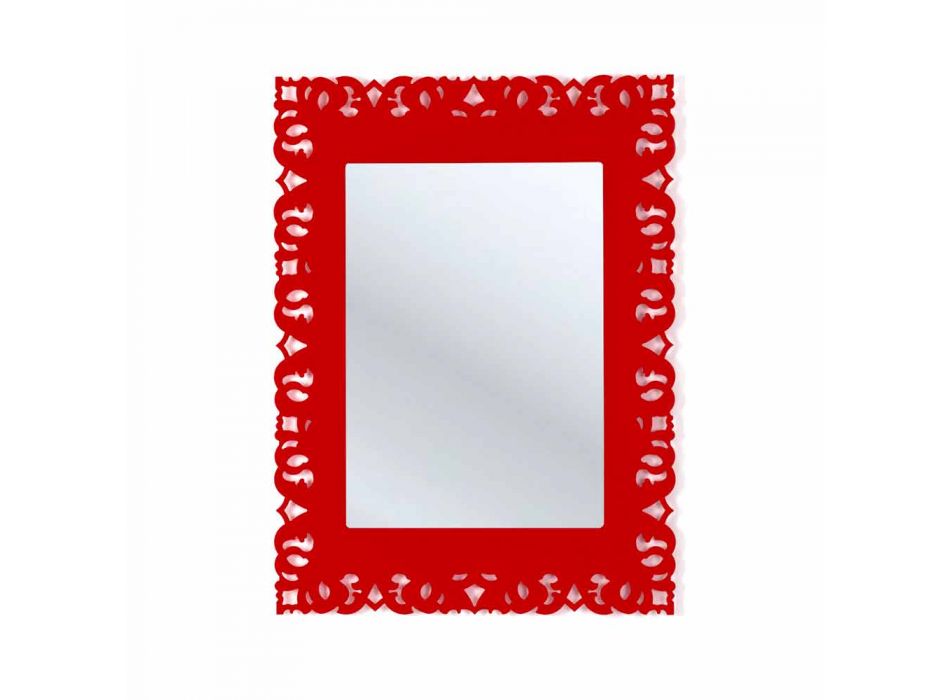 Miroir mural rouge avec macramé décoratif Tonya fait en Italie Viadurini
