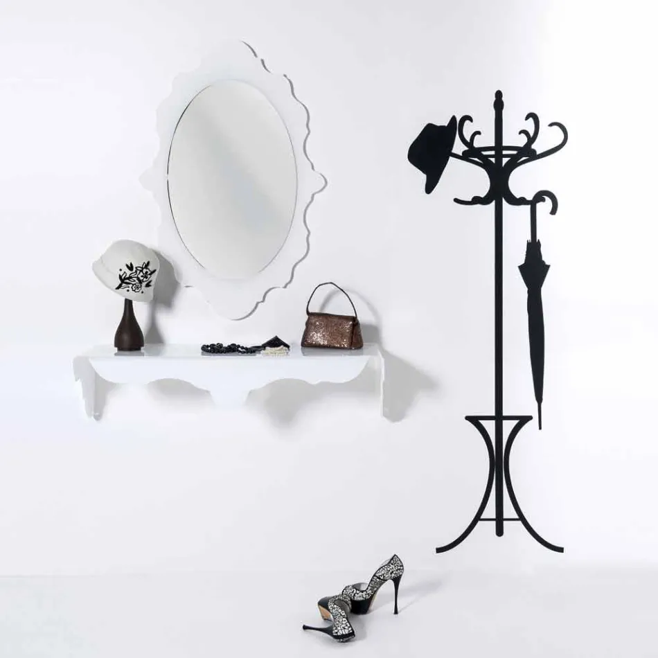 design miroir mural blanc cadre Joy décoré, fabriqué en Italie Viadurini