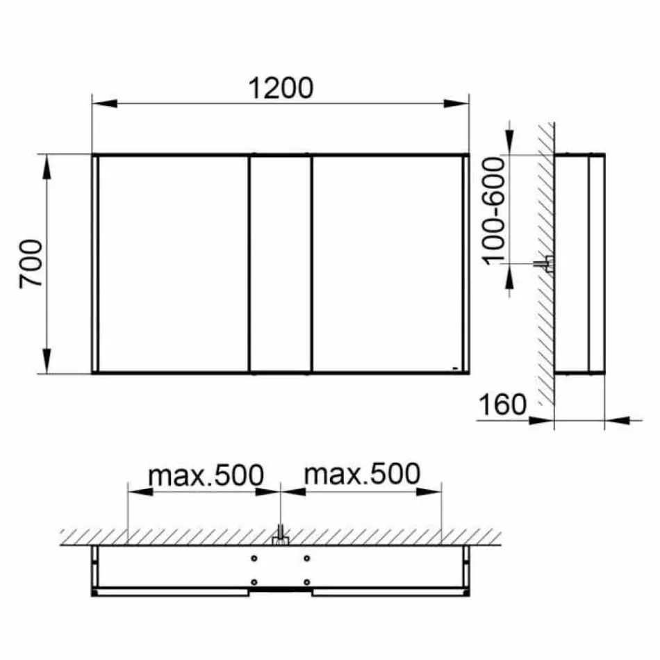 Miroir mural moderne avec 3 portes en aluminium peint argenté - Démon Viadurini