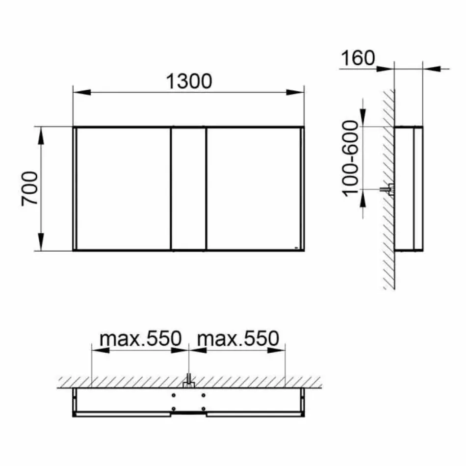 Miroir mural moderne avec 3 portes en aluminium peint argenté - Démon Viadurini