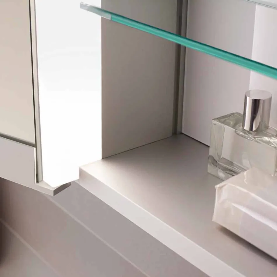 Miroir mural moderne avec 3 portes en aluminium peint argenté - Démon Viadurini