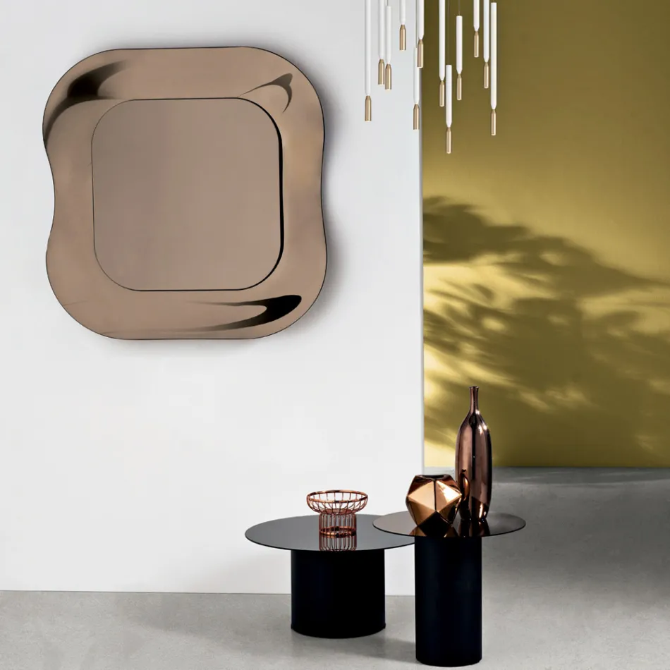 Miroir mural avec cadre en verre fusionné, fabriqué en Italie - Adoré Viadurini