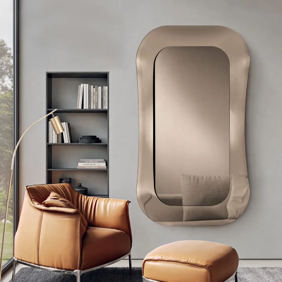 Miroir mural avec cadre en verre fusionné, fabriqué en Italie - Adoré Viadurini