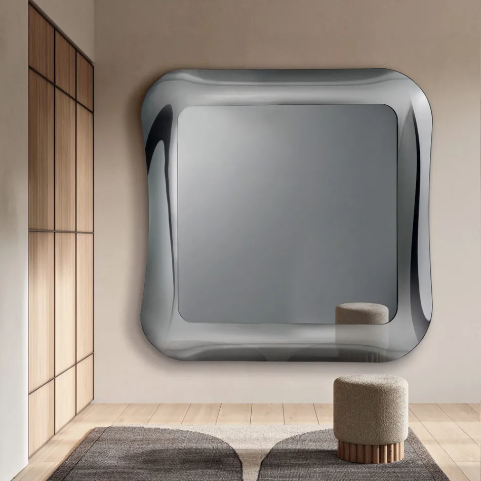 Miroir mural avec cadre en verre fusionné, fabriqué en Italie - Adoré Viadurini