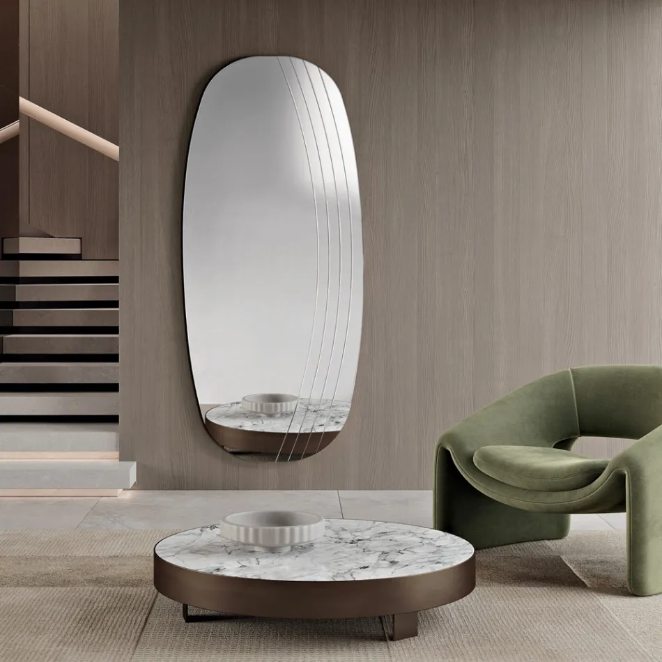 Miroir mural Arabella avec gravures, fabriqué en Italie Viadurini