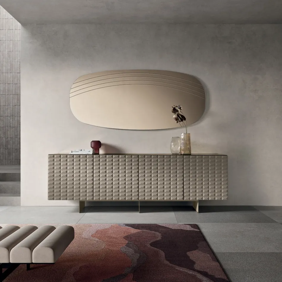 Miroir mural Arabella avec gravures, fabriqué en Italie Viadurini