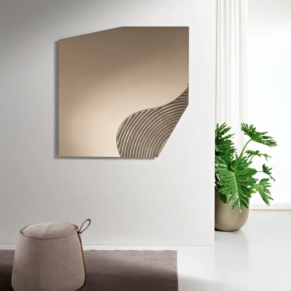 Miroir mural Lirion avec insert à rayures bicolores, fabriqué en Italie Viadurini
