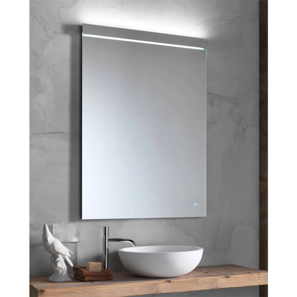 Miroir mural avec éclairage intégré en acier inoxydable Made in Italy - Tuccio Viadurini