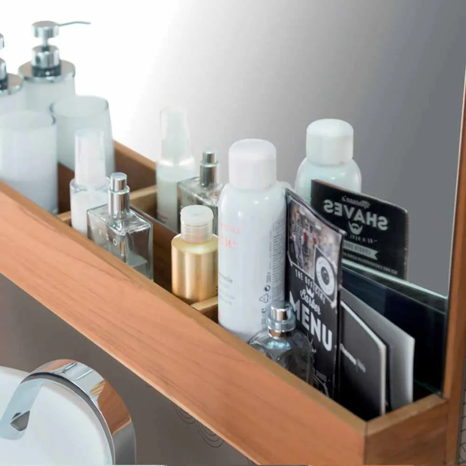 Miroir mural avec structure et compartiment de rangement en bois de teck - Palima Viadurini