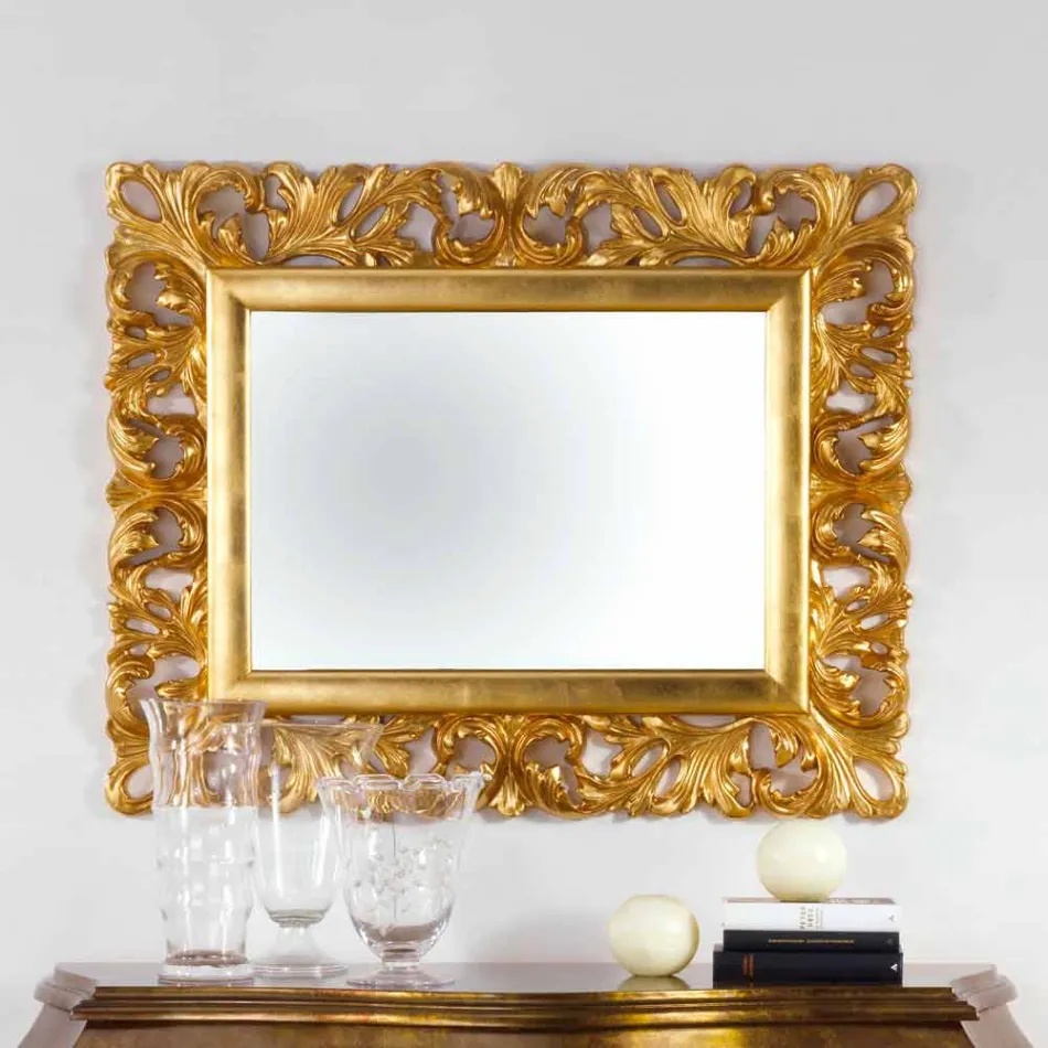 Miroir mural finition feuille d'or design Gudin, 108x87 cm Viadurini