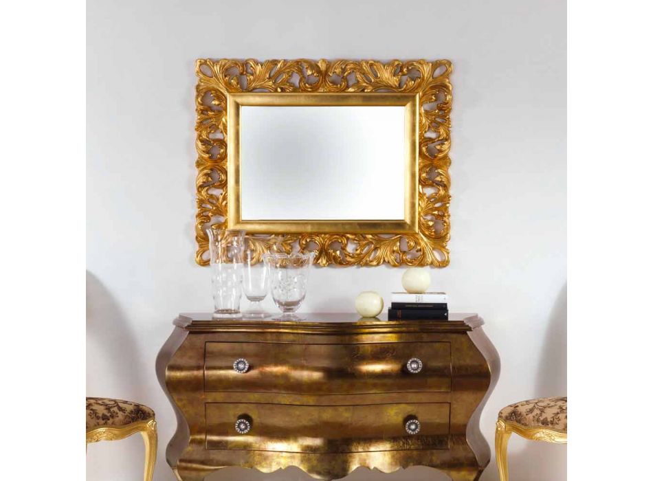 Miroir mural finition feuille d'or design Gudin, 108x87 cm Viadurini