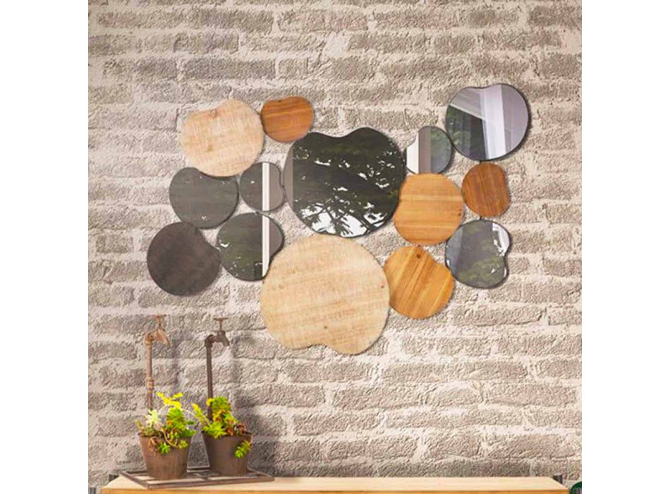 Miroir mural design moderne en bois et fer - Ortensio Viadurini