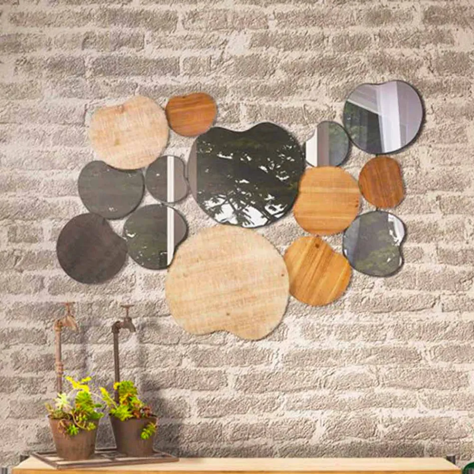 Miroir mural design moderne en bois et fer - Ortensio Viadurini