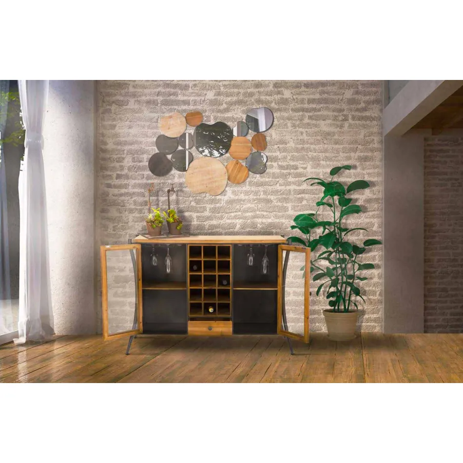 Miroir mural design moderne en bois et fer - Ortensio Viadurini