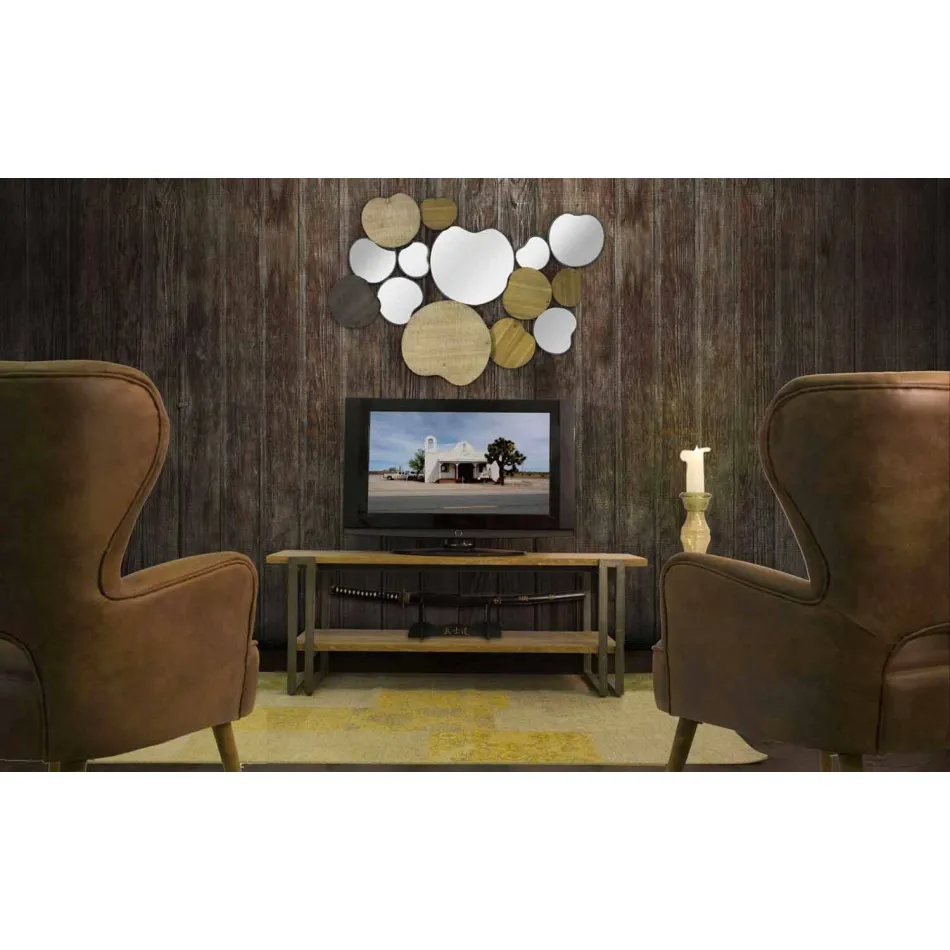 Miroir mural design moderne en bois et fer - Ortensio Viadurini