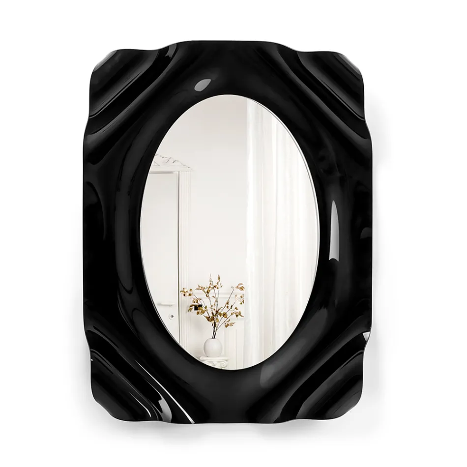 Miroir mural drapé en plexiglas noir Maelia, fabriqué en Italie Viadurini
