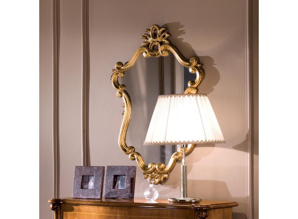 Miroir en forme de luxe avec cadre en feuille d'or fabriqué en Italie - Precious Viadurini