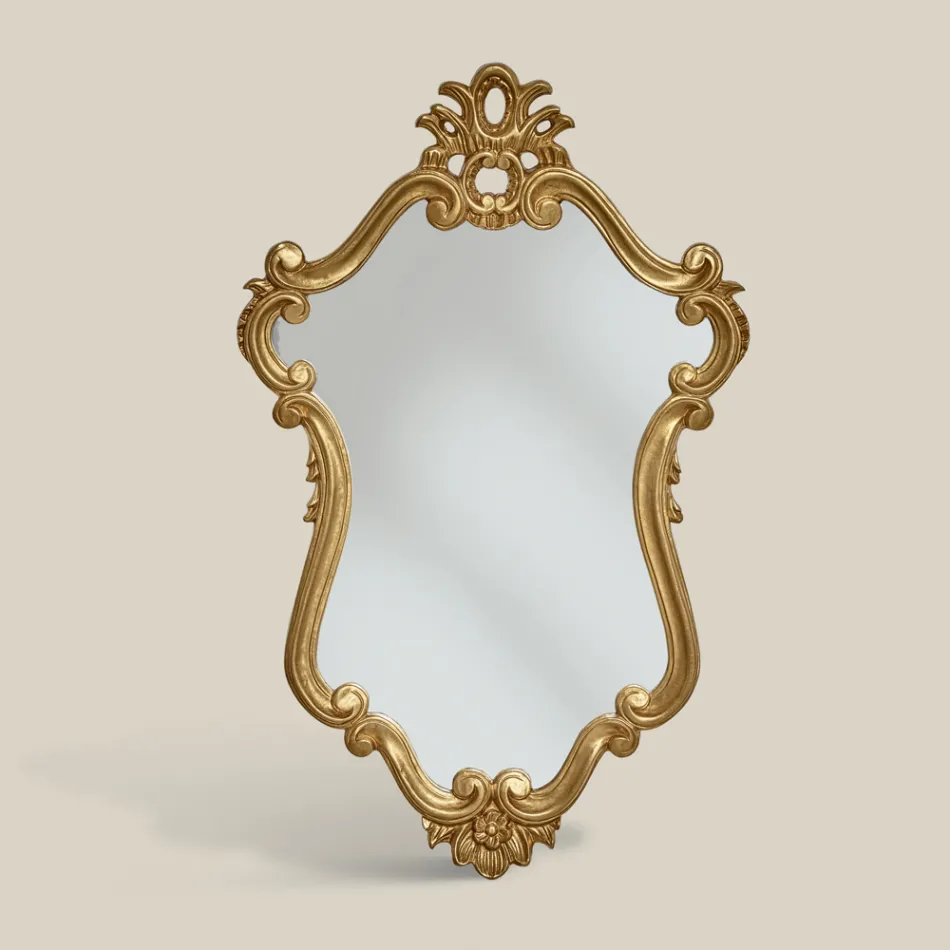 Miroir en forme de luxe avec cadre en feuille d'or fabriqué en Italie - Precious Viadurini