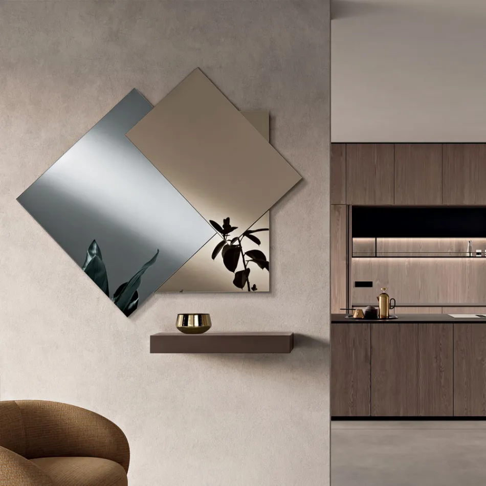 Miroir composé de 3 plaques superposées, 2 en bronze et 1 fumée - Armida Viadurini