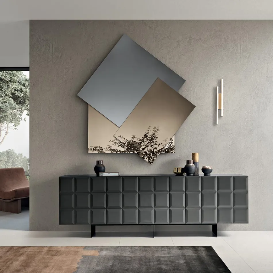 Miroir composé de 3 plaques superposées, 2 en bronze et 1 fumée - Armida Viadurini