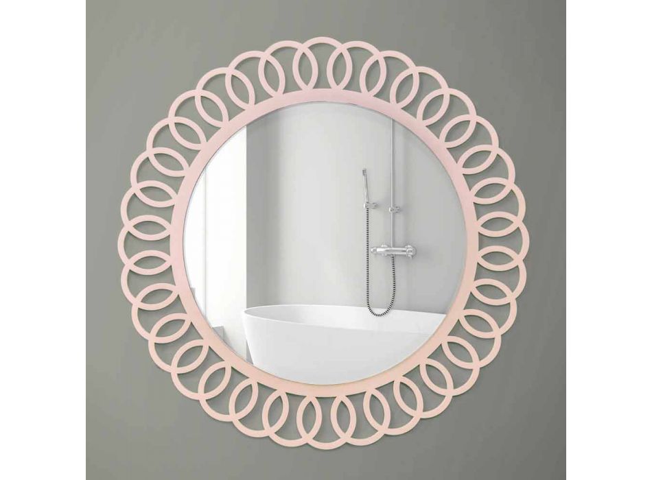 Grand Miroir Mural de Design Décoratif et Moderne en Bois Rose - Couronne Viadurini