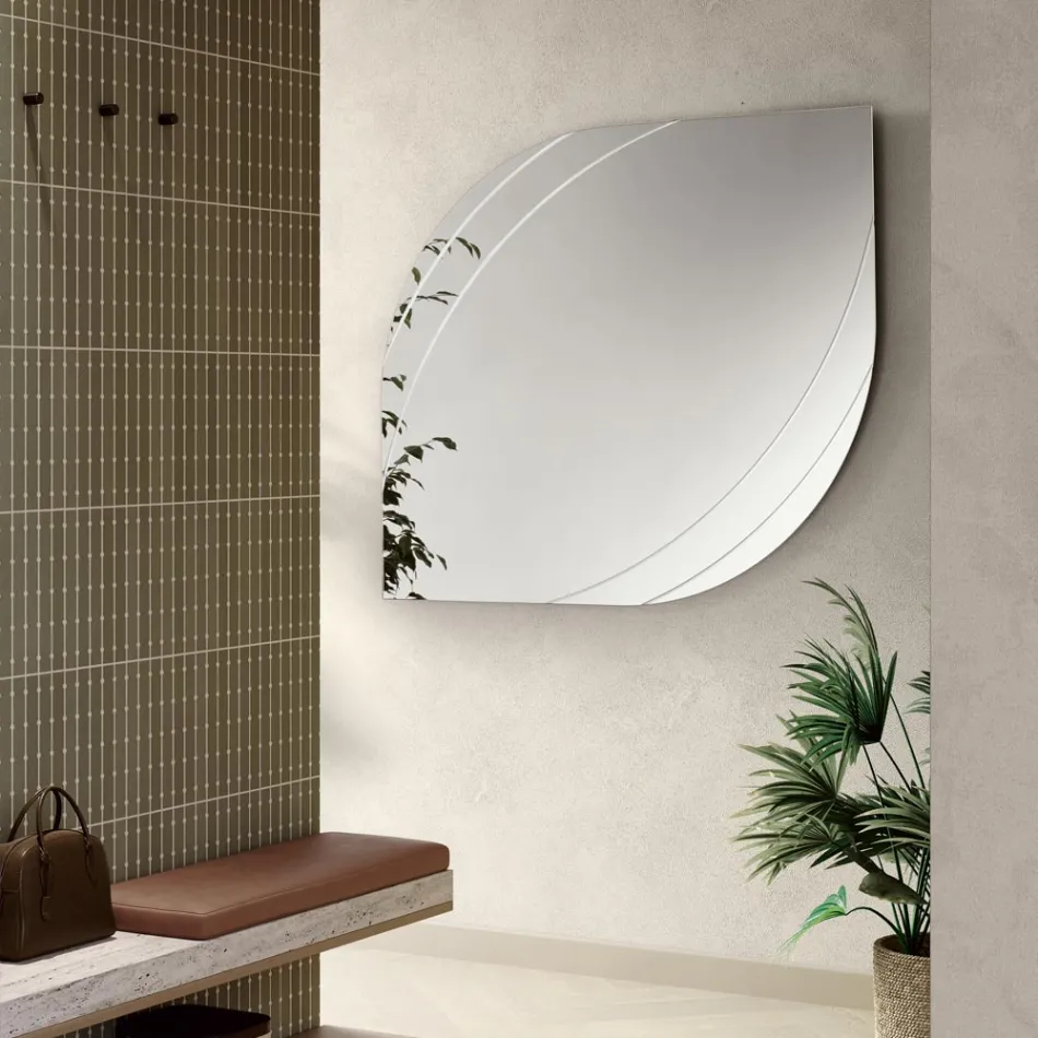 Miroir en verre gravé, disponible en deux tailles et couleurs, fabriqué en Italie - Vela Viadurini