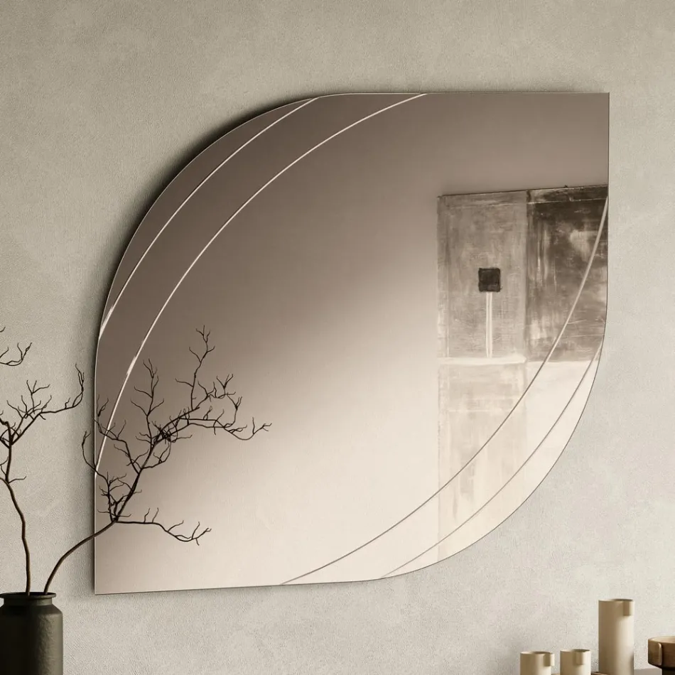 Miroir en verre gravé, disponible en deux tailles et couleurs, fabriqué en Italie - Vela Viadurini