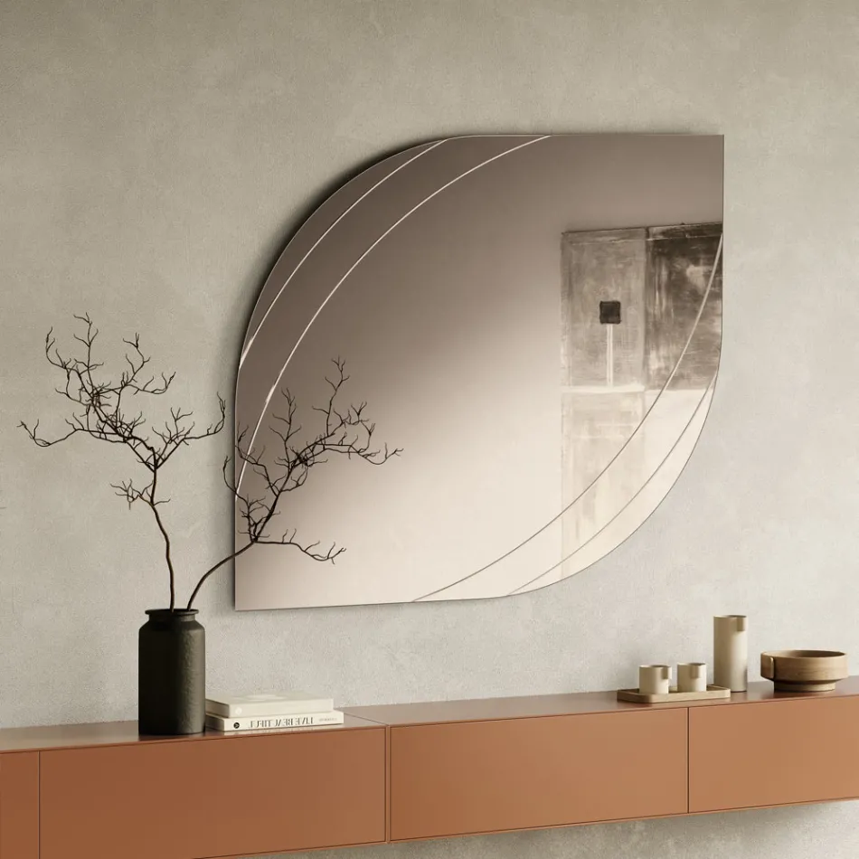 Miroir en verre gravé, disponible en deux tailles et couleurs, fabriqué en Italie - Vela Viadurini