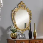 Miroir ovale classique en bois de feuille d'or et d'argent fabriqué en Italie - Vanessa Viadurini