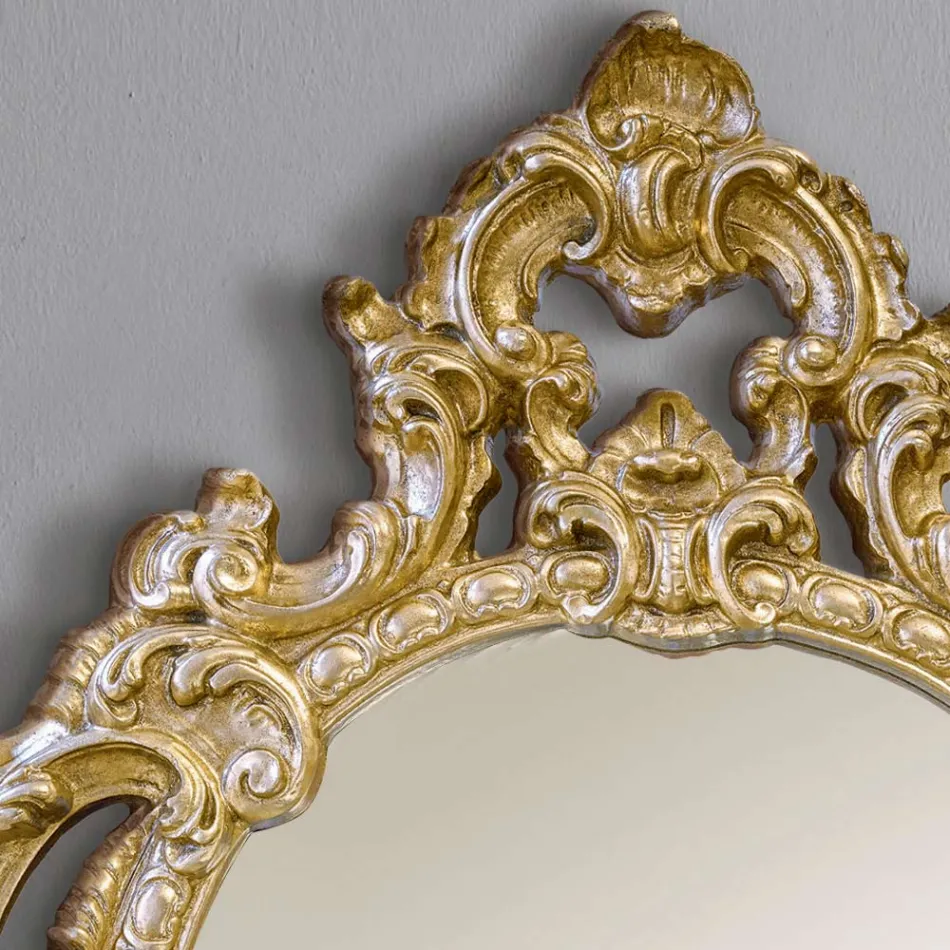 Miroir ovale classique en bois de feuille d'or et d'argent fabriqué en Italie - Vanessa Viadurini