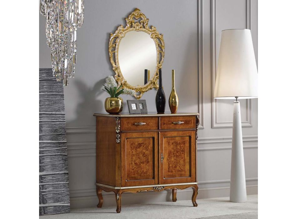 Miroir ovale classique en bois de feuille d'or et d'argent fabriqué en Italie - Vanessa Viadurini