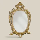 Miroir ovale classique en bois de feuille d'or et d'argent fabriqué en Italie - Vanessa Viadurini