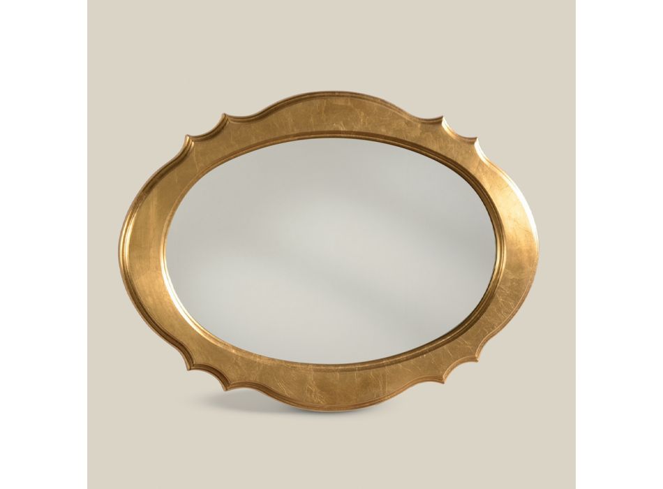 Miroir ovale avec cadre en bois à la feuille d'or Made in Italy - Florence Viadurini