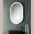 Miroir ovale avec cadre en métal et lumières fabriqués en Italie - Mozart Viadurini