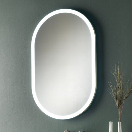 Miroir ovale avec cadre en métal et lumières fabriqués en Italie - Mozart Viadurini