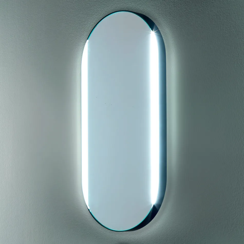 Miroir de salle de bain ovale avec lumières latérales fabriqué en Italie - Albert Viadurini