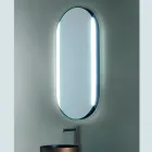 Miroir de salle de bain ovale avec lumières latérales fabriqué en Italie - Albert Viadurini