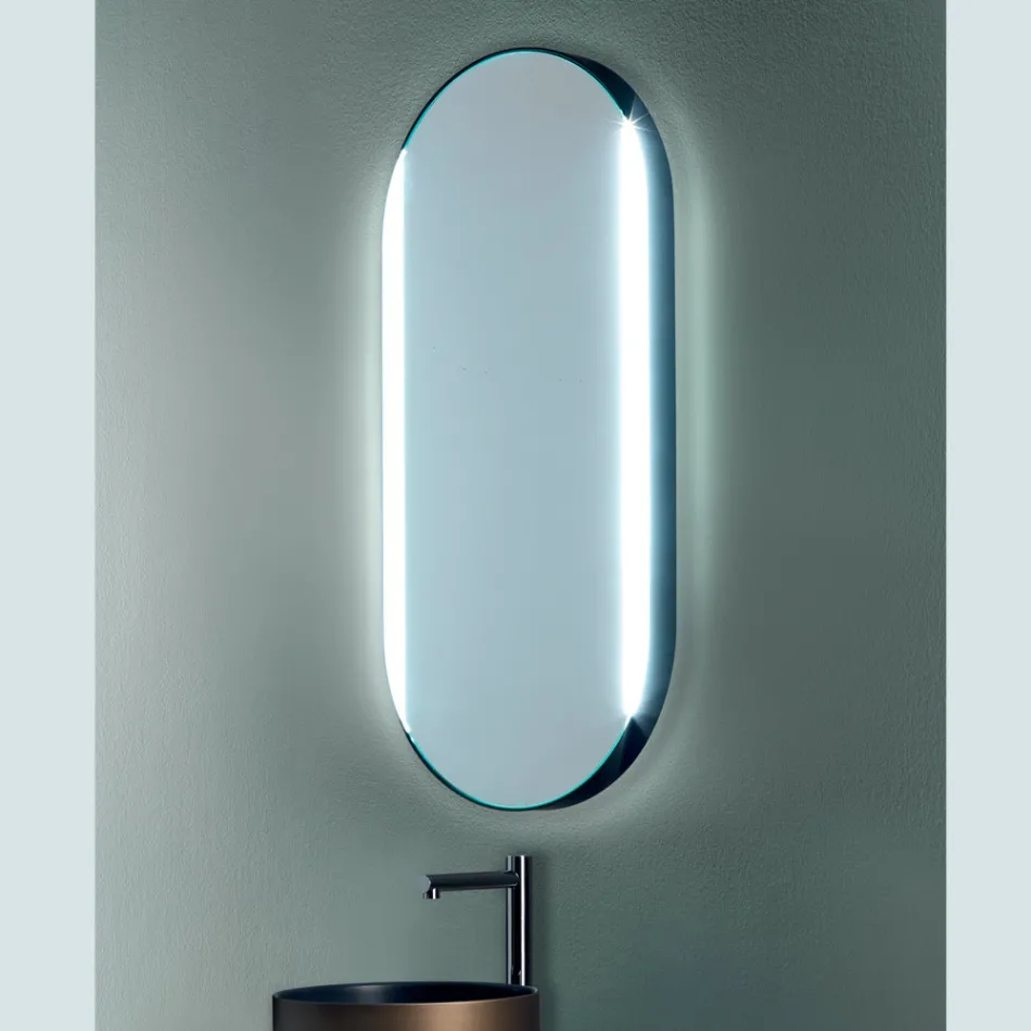 Miroir de salle de bain ovale avec lumières latérales fabriqué en Italie - Albert Viadurini